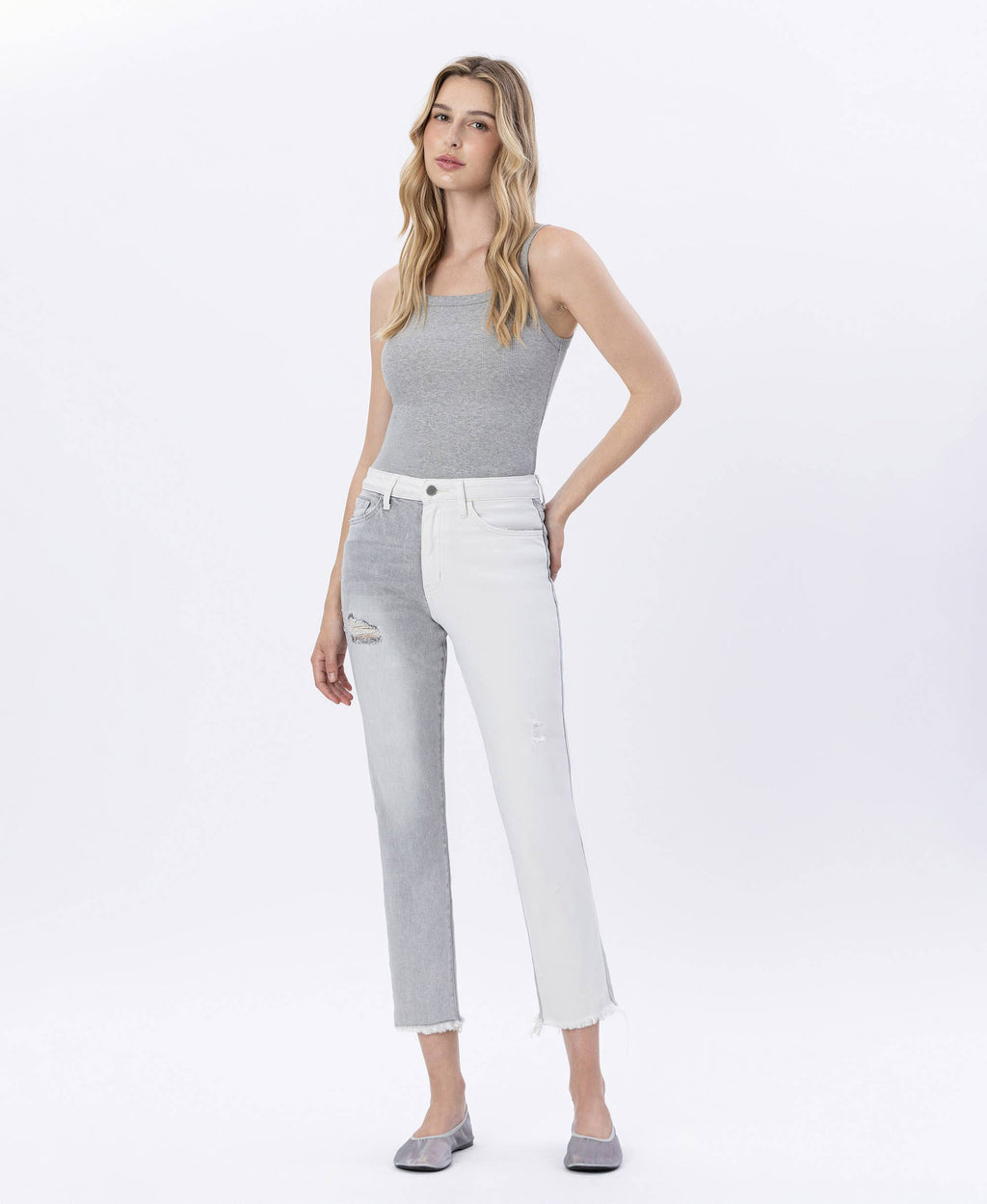 Flying Monkey Super High-Rise Split 2-Tone Mom Jeans