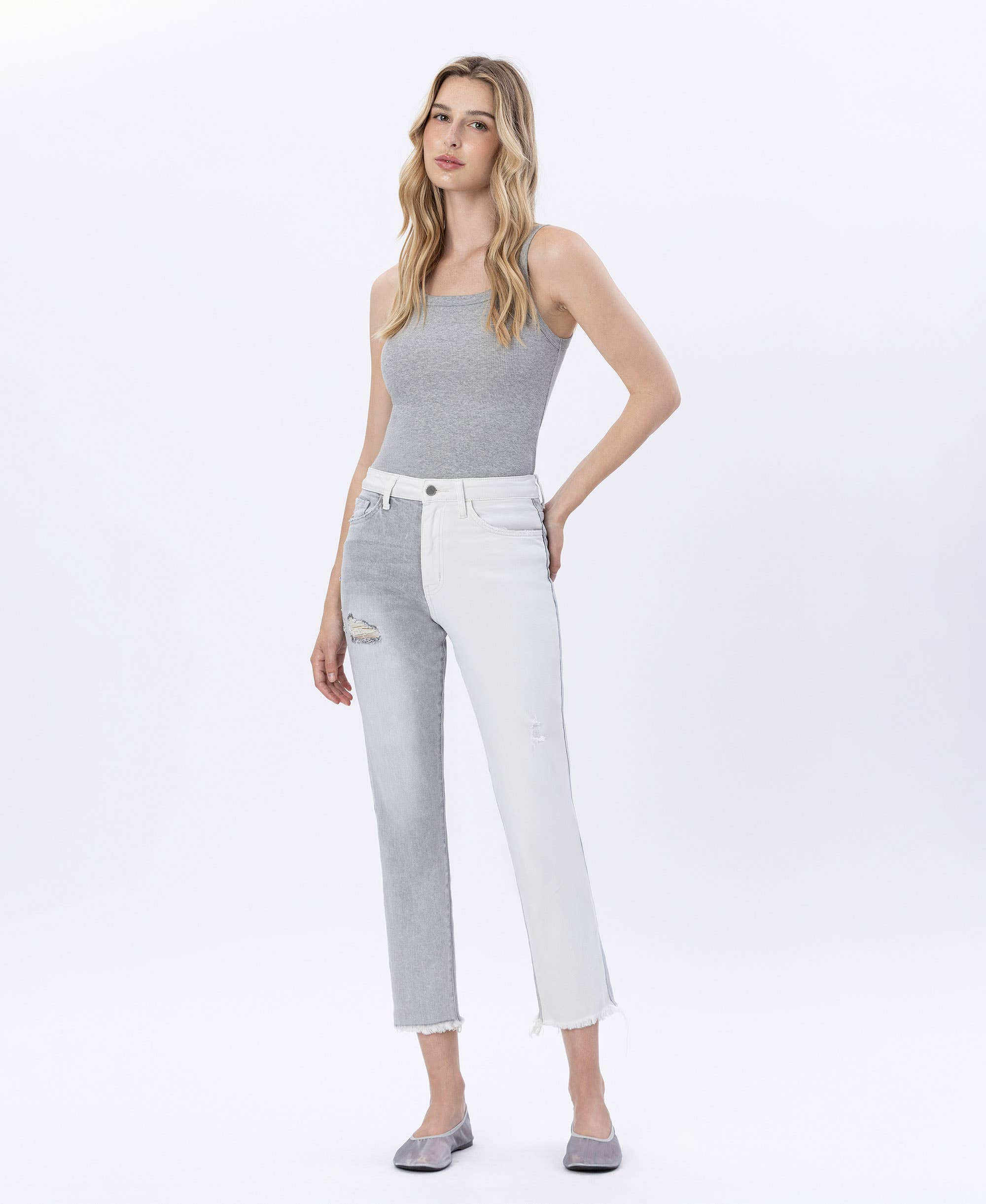 Flying Monkey Super High-Rise Split 2-Tone Mom Jeans