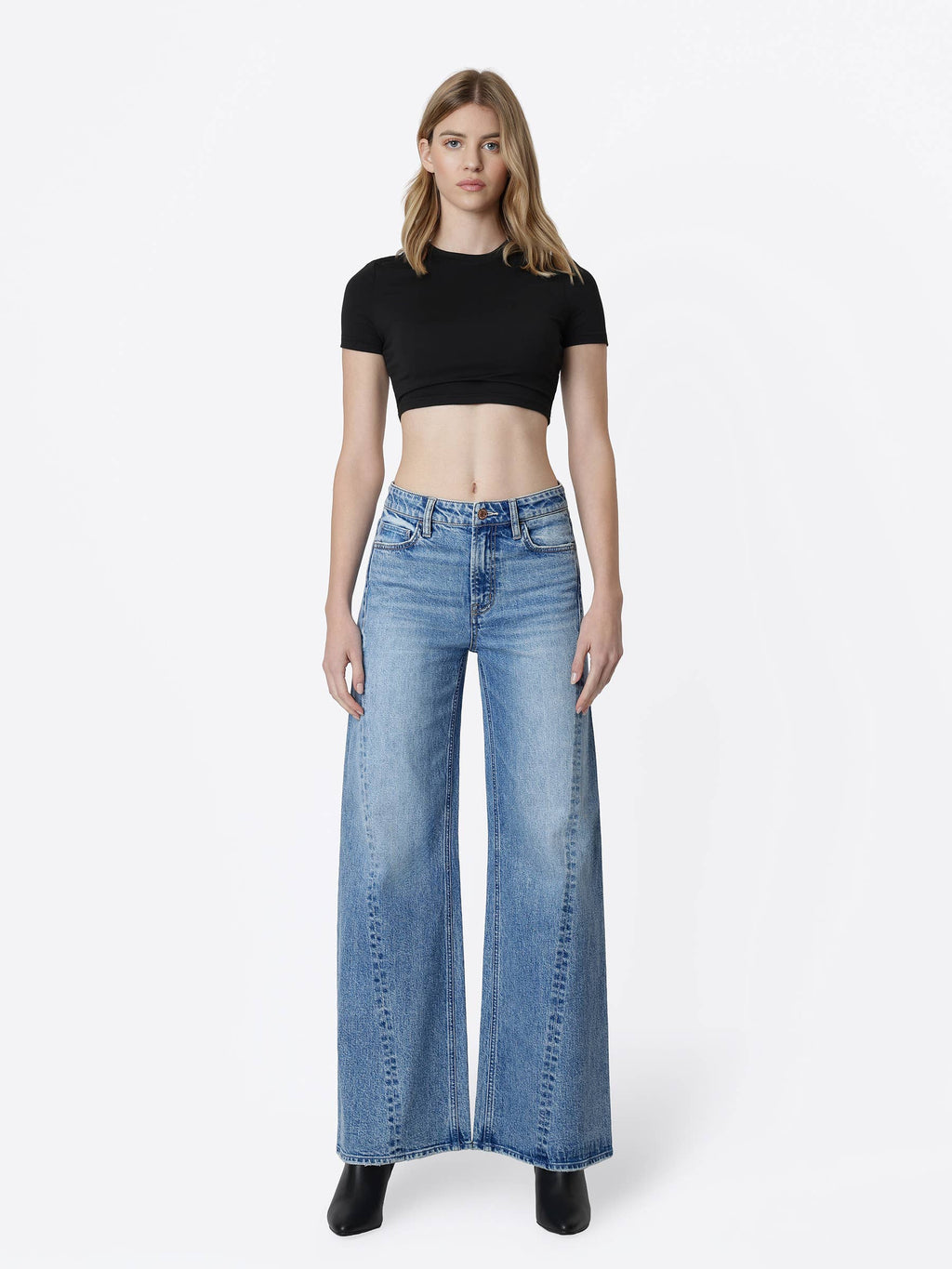 HIGH RISE SIDE SEAMED TINTED WIDE LEG JEANS