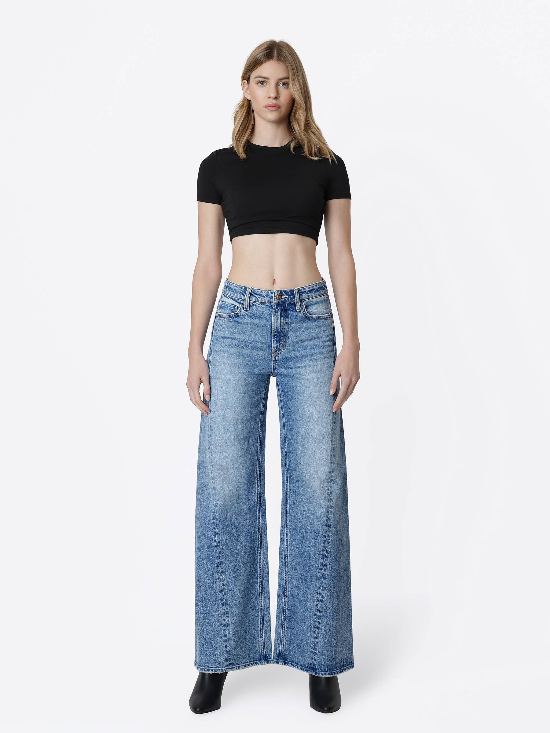 HIGH RISE SIDE SEAMED TINTED WIDE LEG JEANS