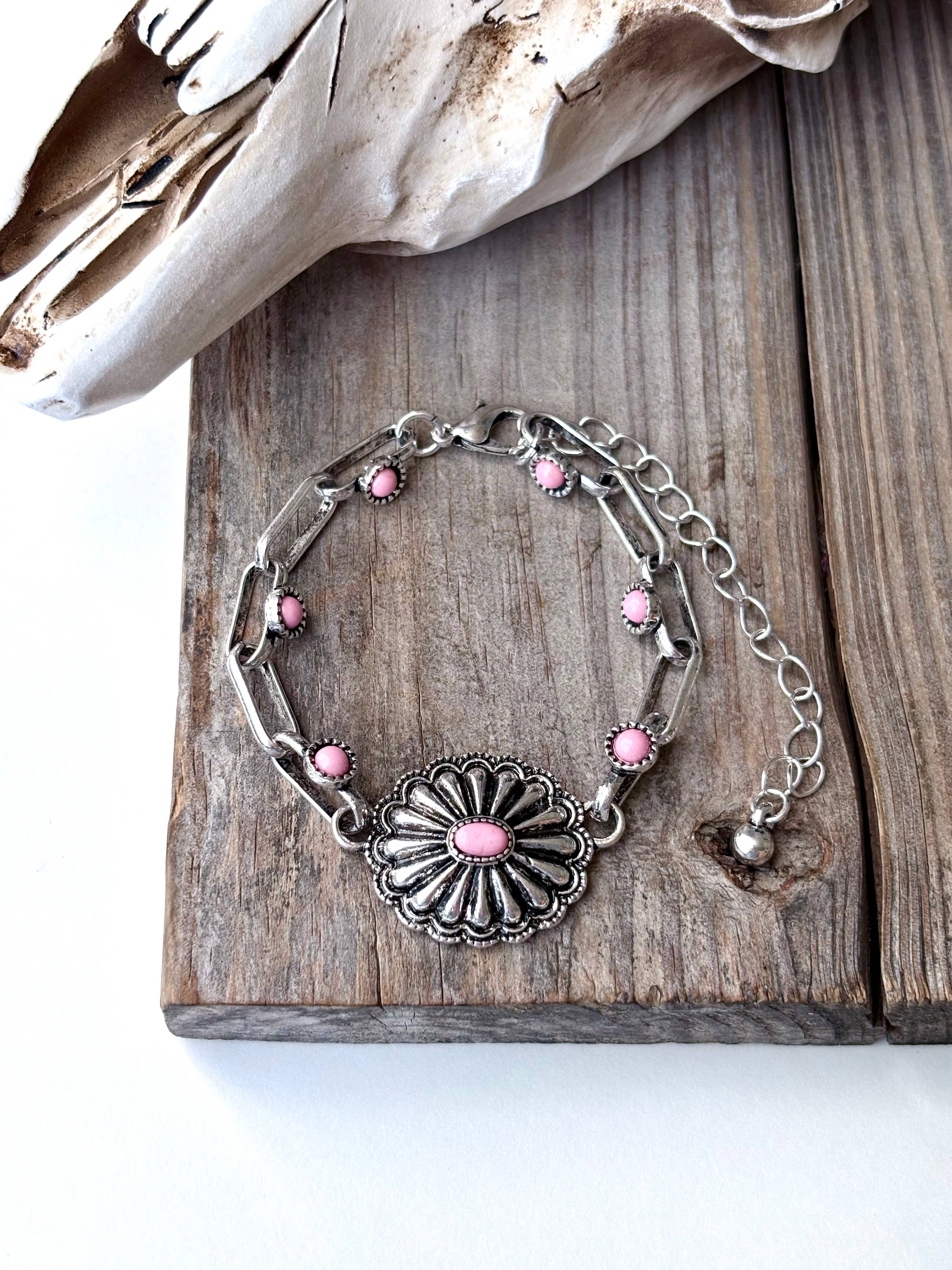 Western Concho Stone Paper Clip Chain Bracelet