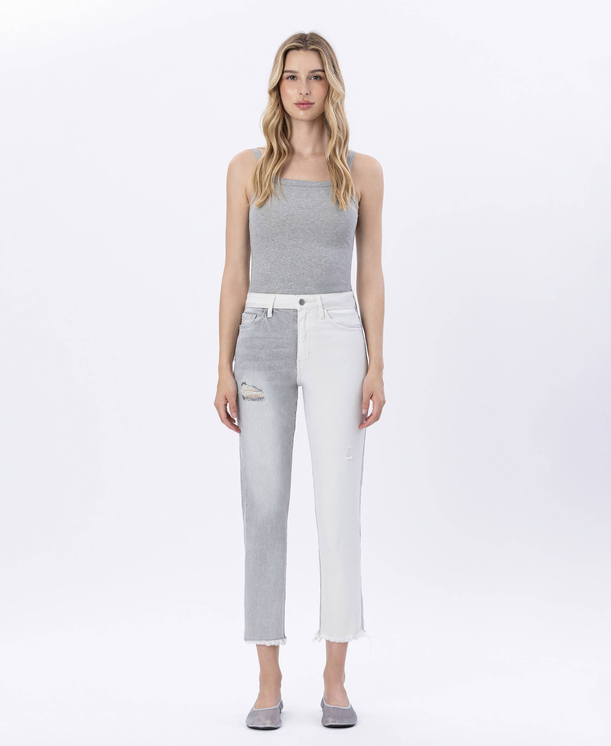 Flying Monkey Super High-Rise Split 2-Tone Mom Jeans