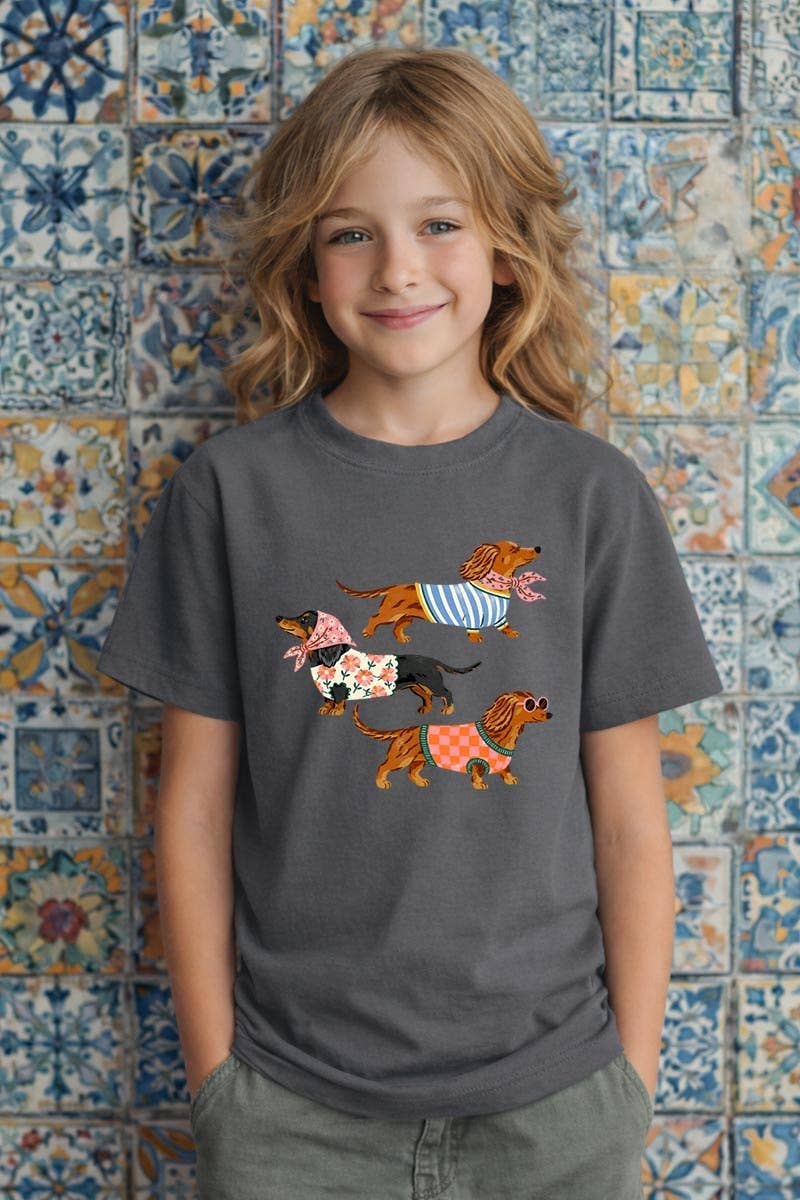 Stylish Dachshunds Kids Graphic Heavy Cotton Tee