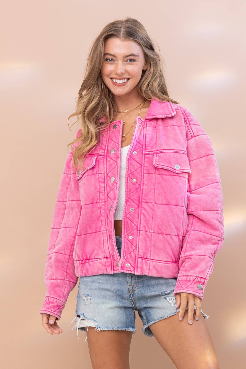 Garment Stone Washed Quilted Pocket Front Jacket