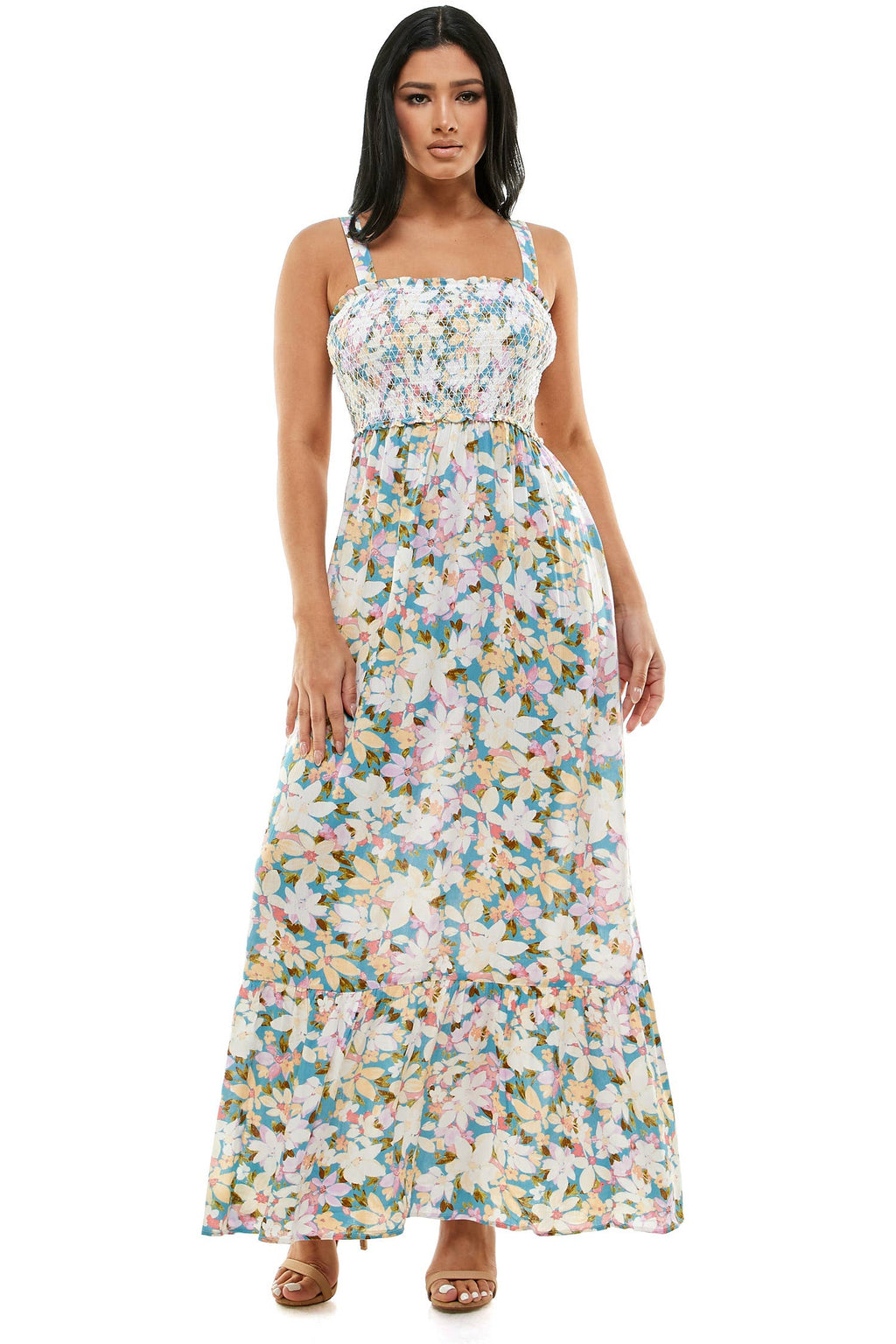 MEADOW BLOOM SLEEVELESS FLORAL MAXI DRESS