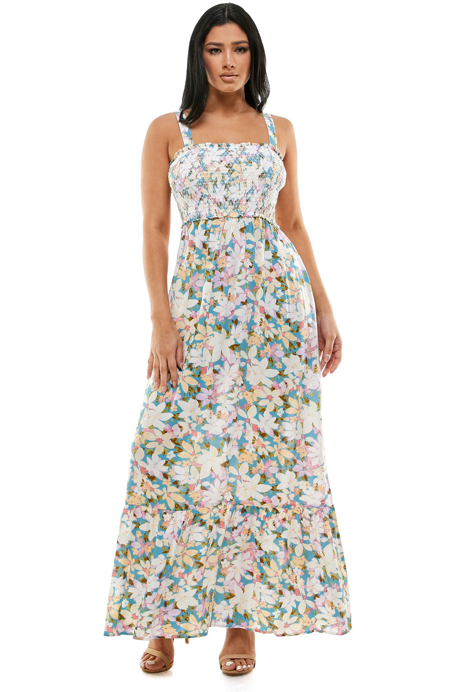 MEADOW BLOOM SLEEVELESS FLORAL MAXI DRESS