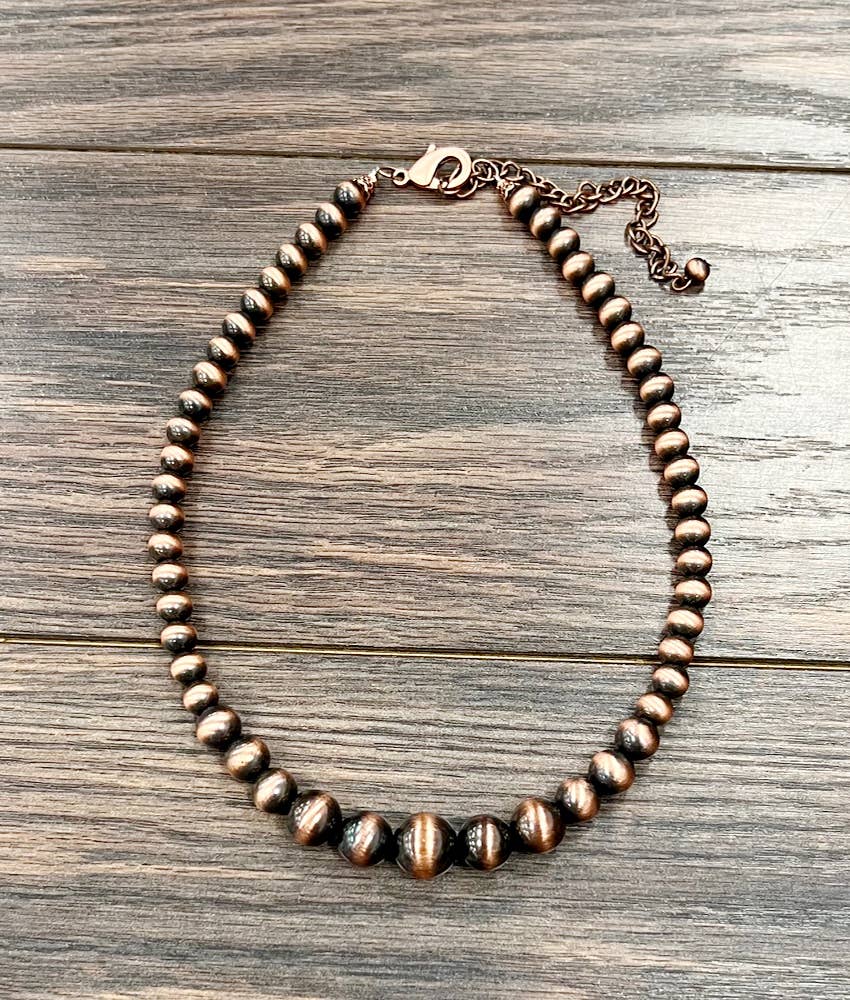 739282, Handmade 16" Copper Navajo Bead Necklace
