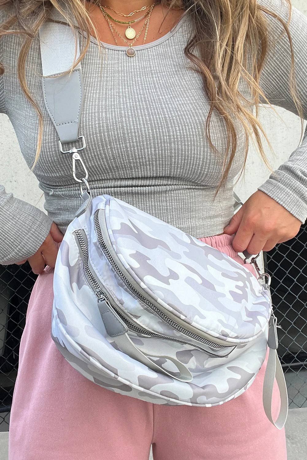 Camo Print Crossbody Shoulder Bag with Gold Chain Detail