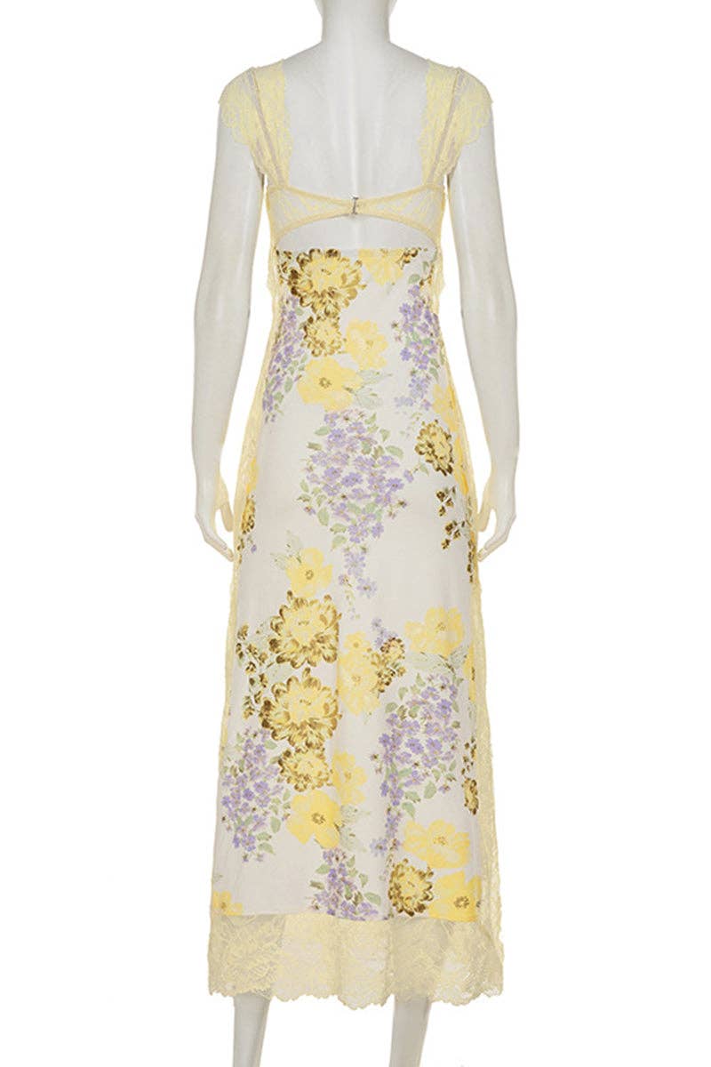 Floral Lace Trim Casual Dress