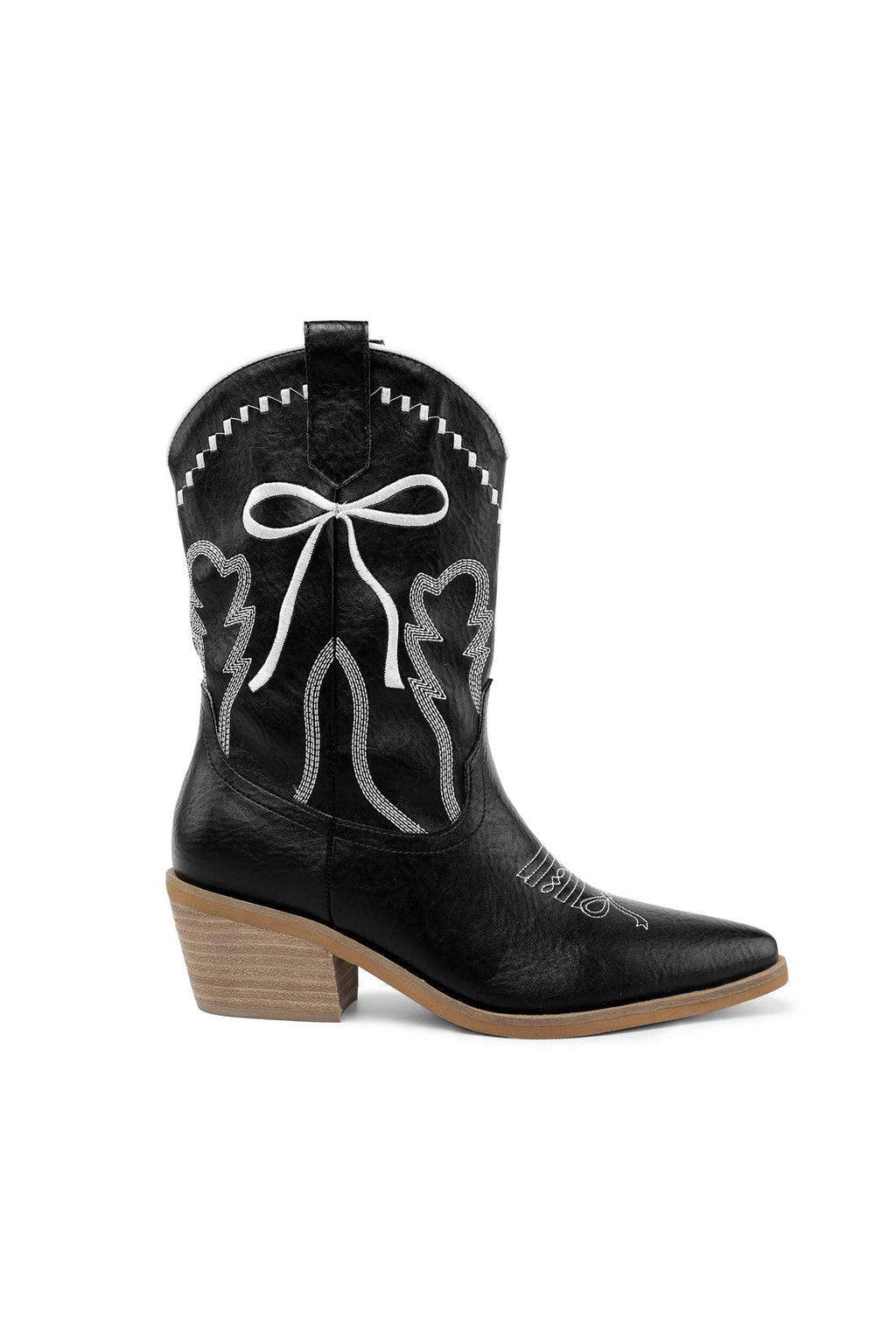 ZETA RIBBON EMBROIDERY WESTERN ANKLE BOOTS