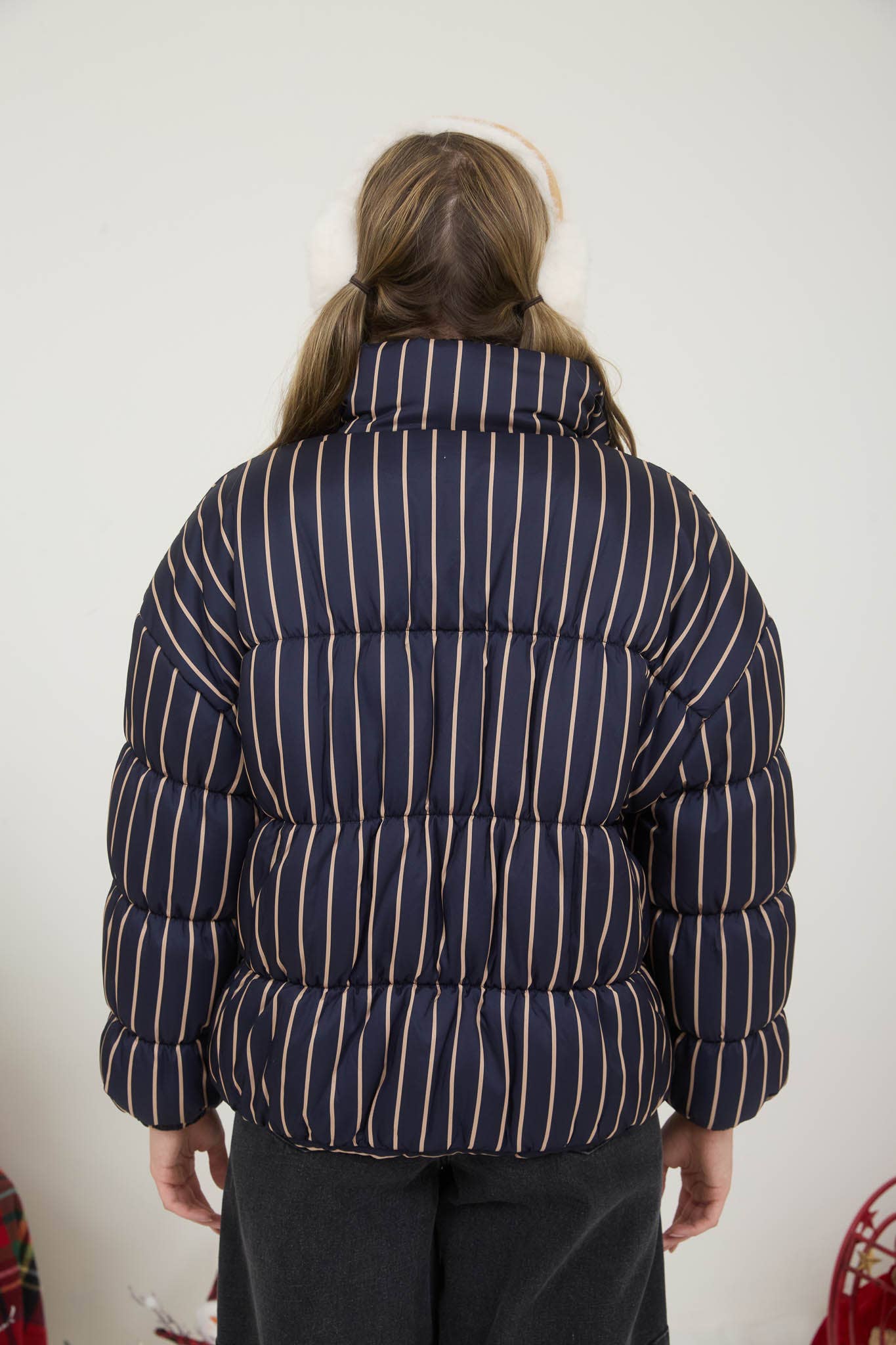 STRIPED HIGH NECK PUFFER JACKET