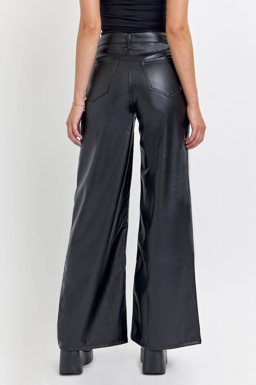 Black Faux Leather Wide Leg AM99497BLK