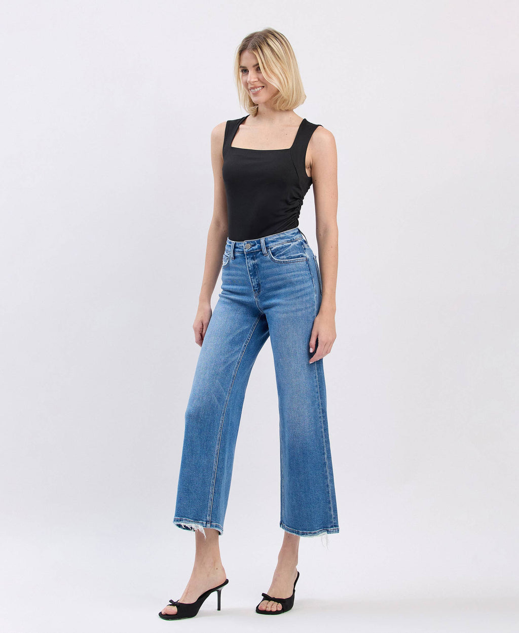 HIGH RISE CROP WIDE JEANS F6007