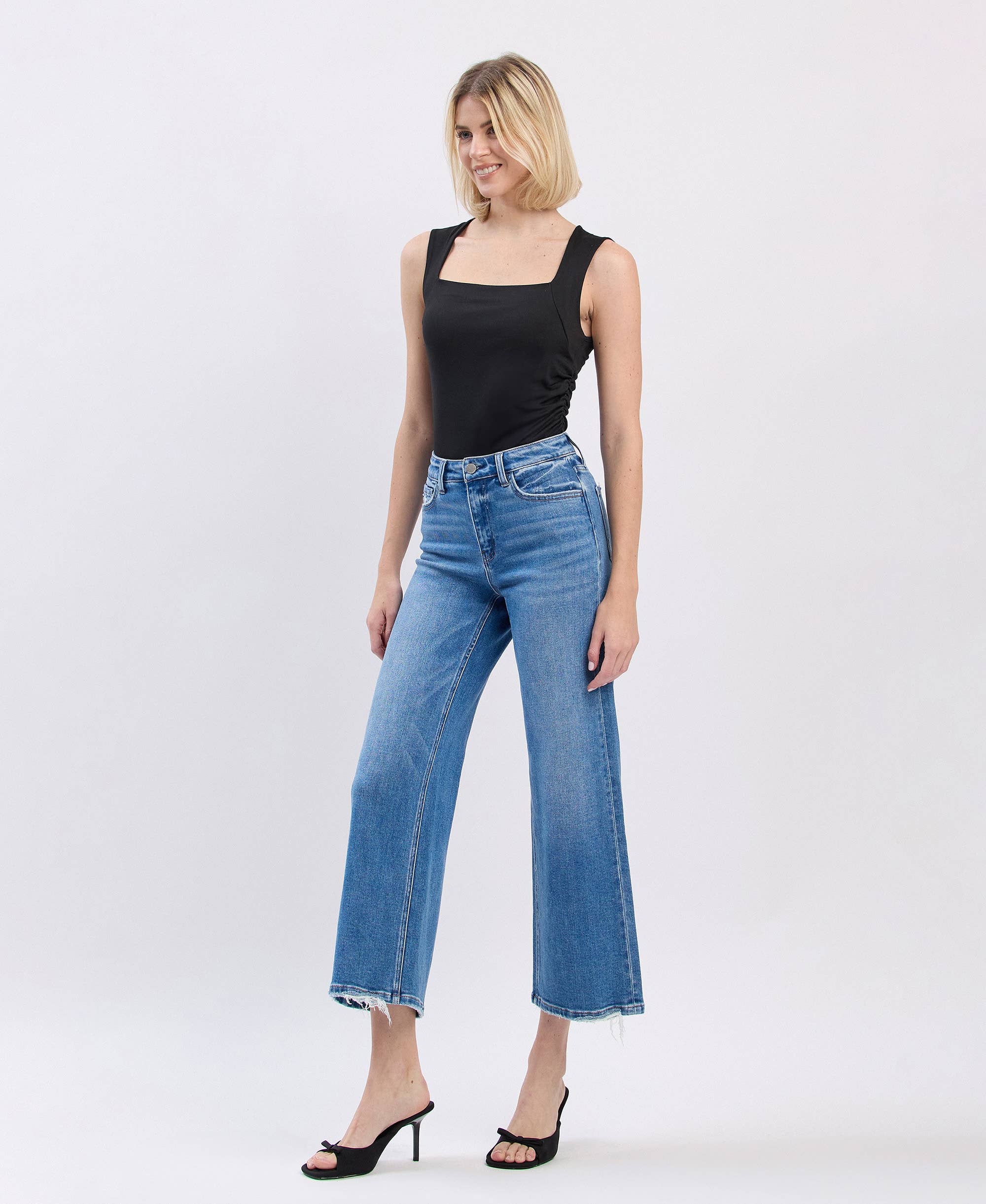 HIGH RISE CROP WIDE JEANS F6007