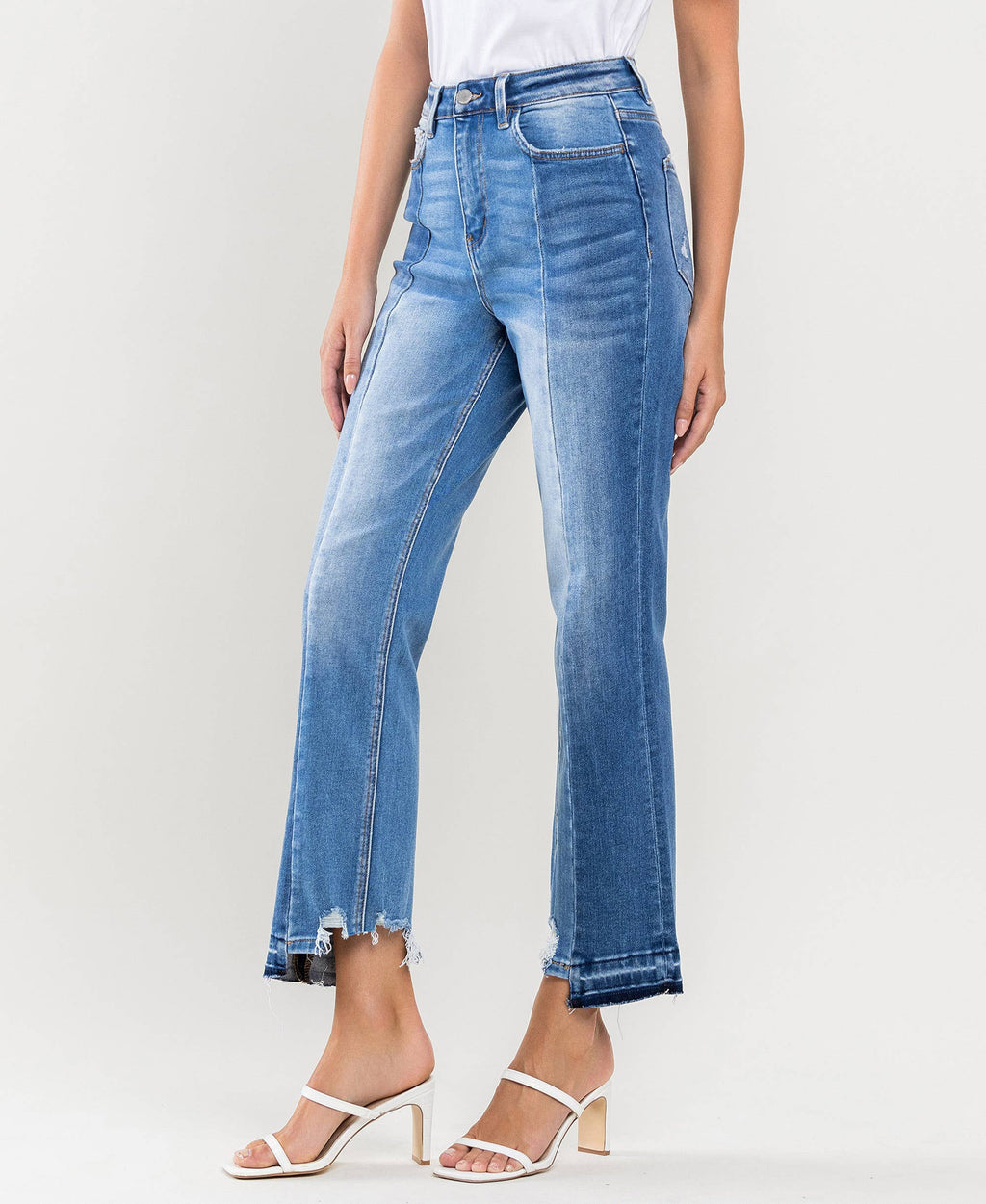 SUPER HIGH RISE SEAMED CONTRAST PANEL STRAIGHT JEANS F4509