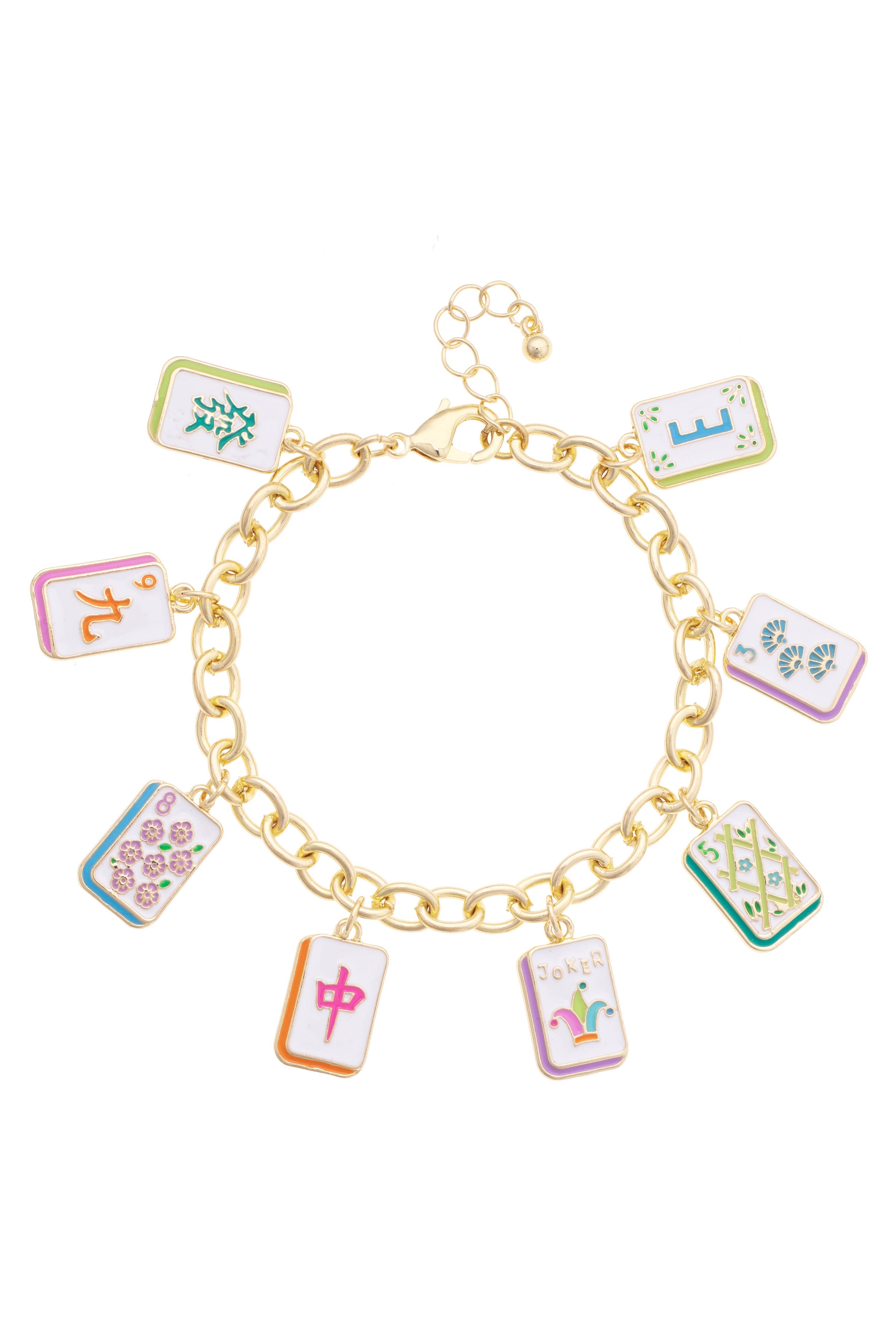 Wanna Mahj?! Enamel Charm Bracelet in Pastel Mutli