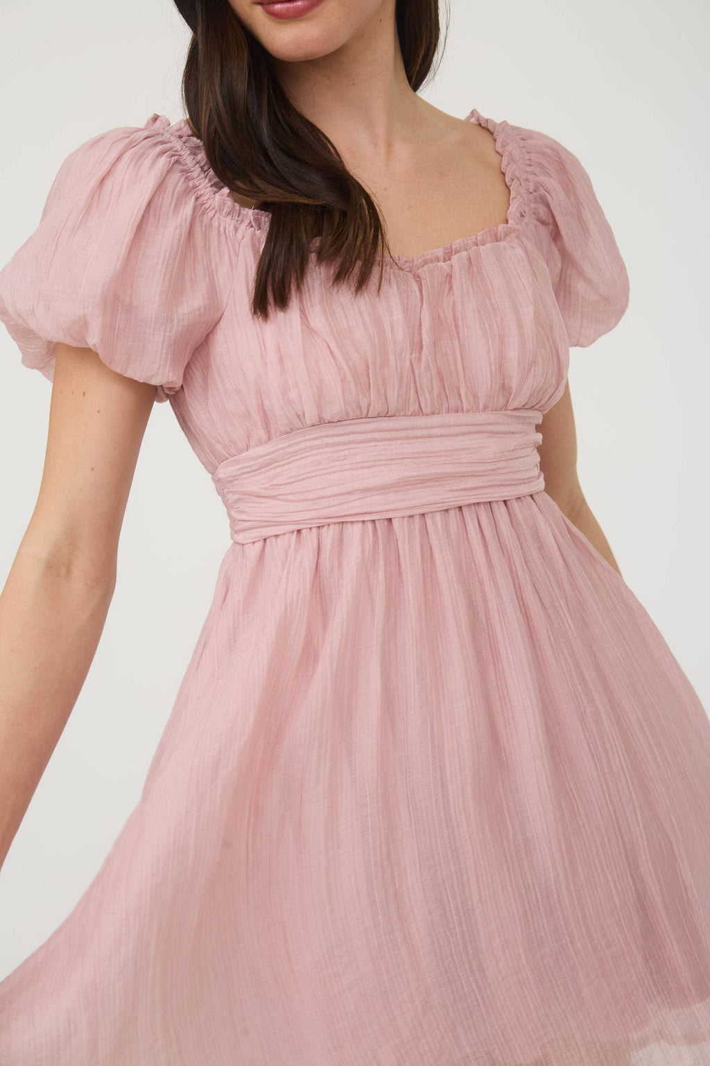 BALLOON SLEEVE RUFFLE TRIM BACK LACE UP MINI DRESS