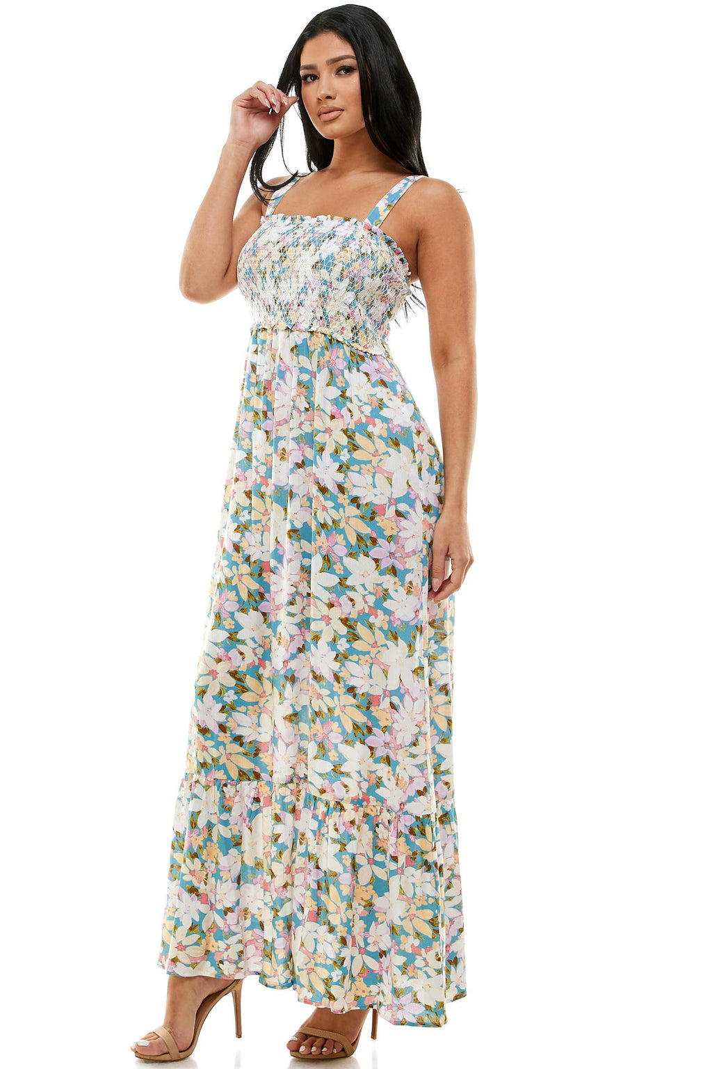 MEADOW BLOOM SLEEVELESS FLORAL MAXI DRESS