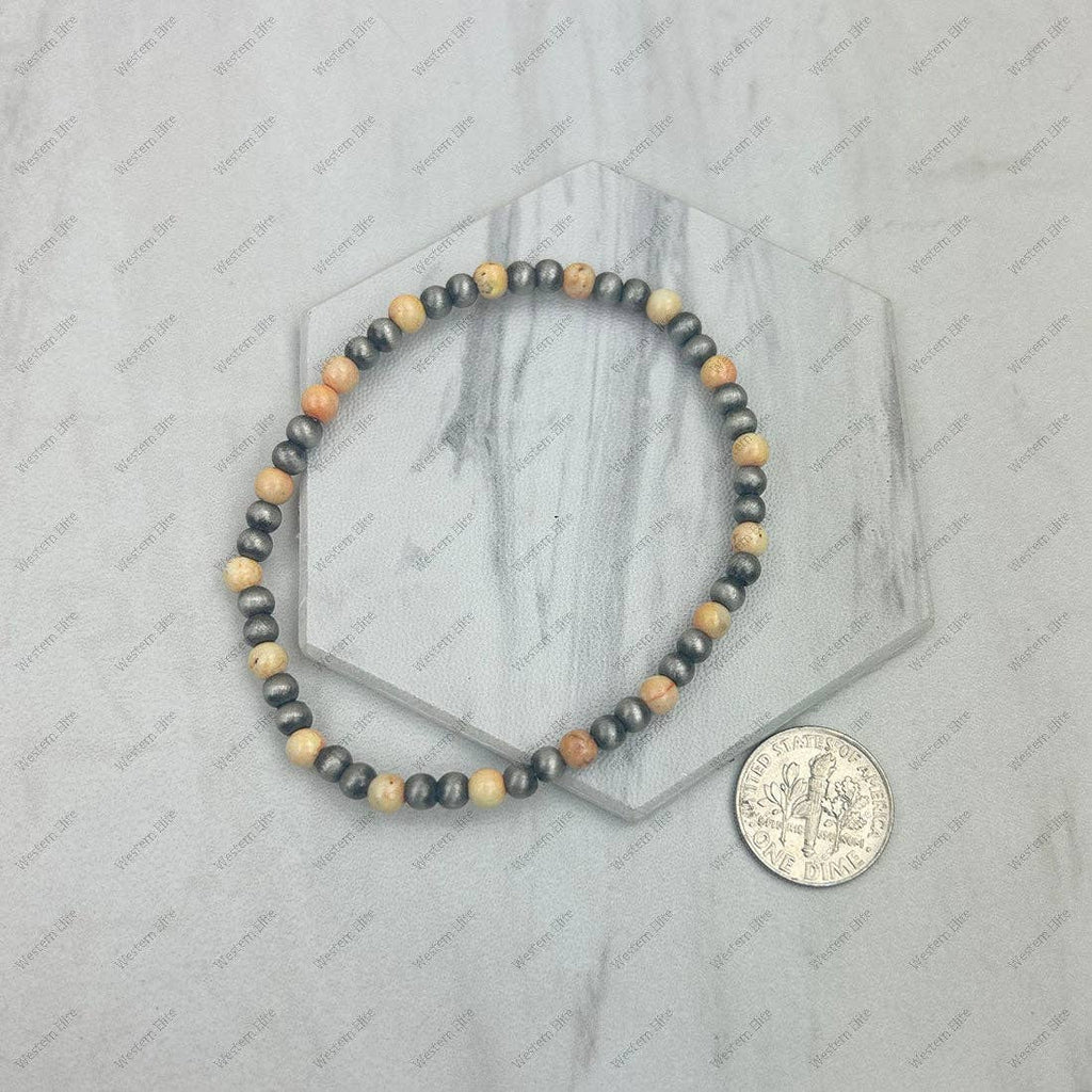 Silver Navajo pearl with light pink turquoise stone beads Bracelet