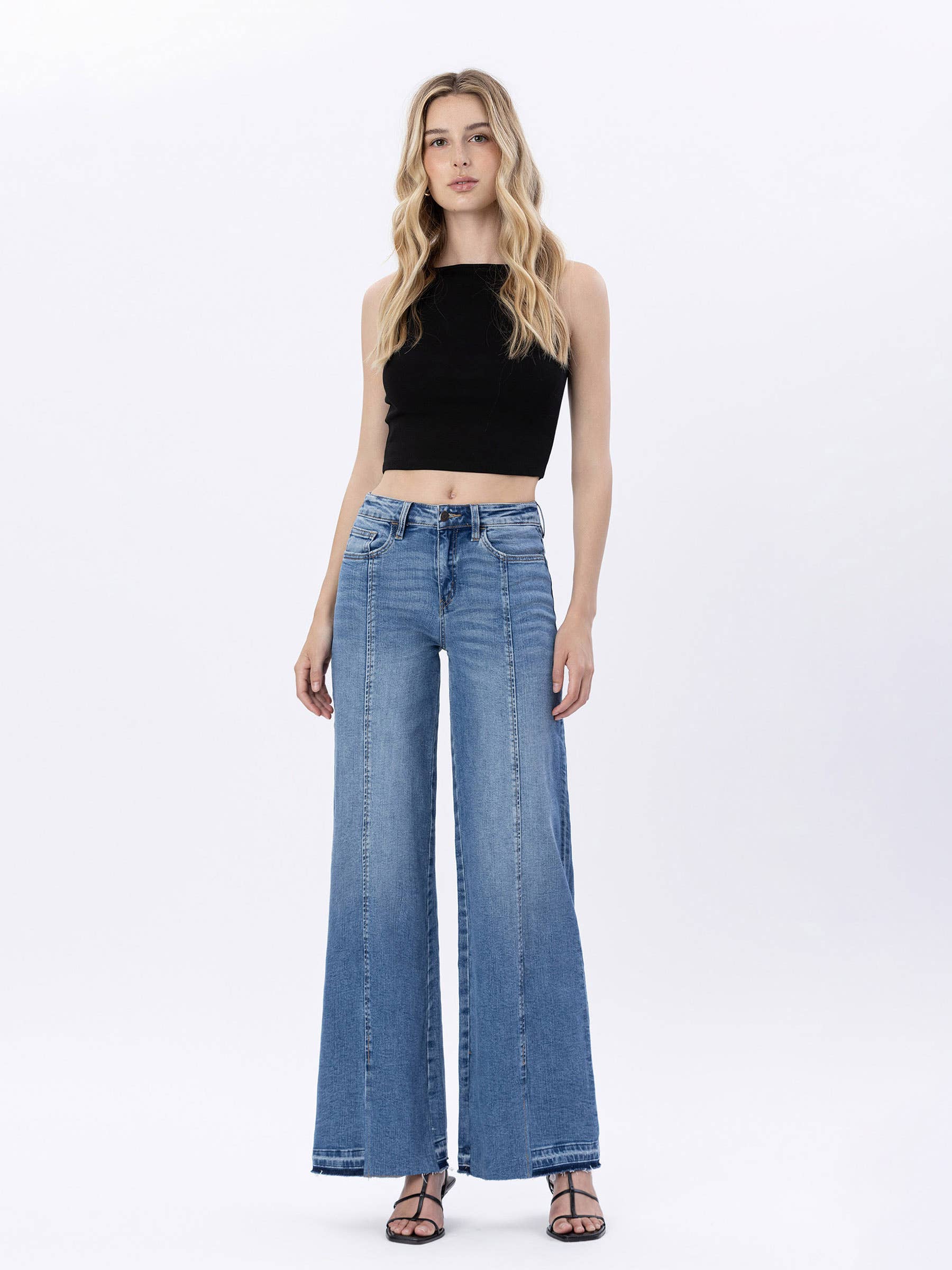 SUPER HIGH RISE SPLIT SEAM WIDE LEG JEANS