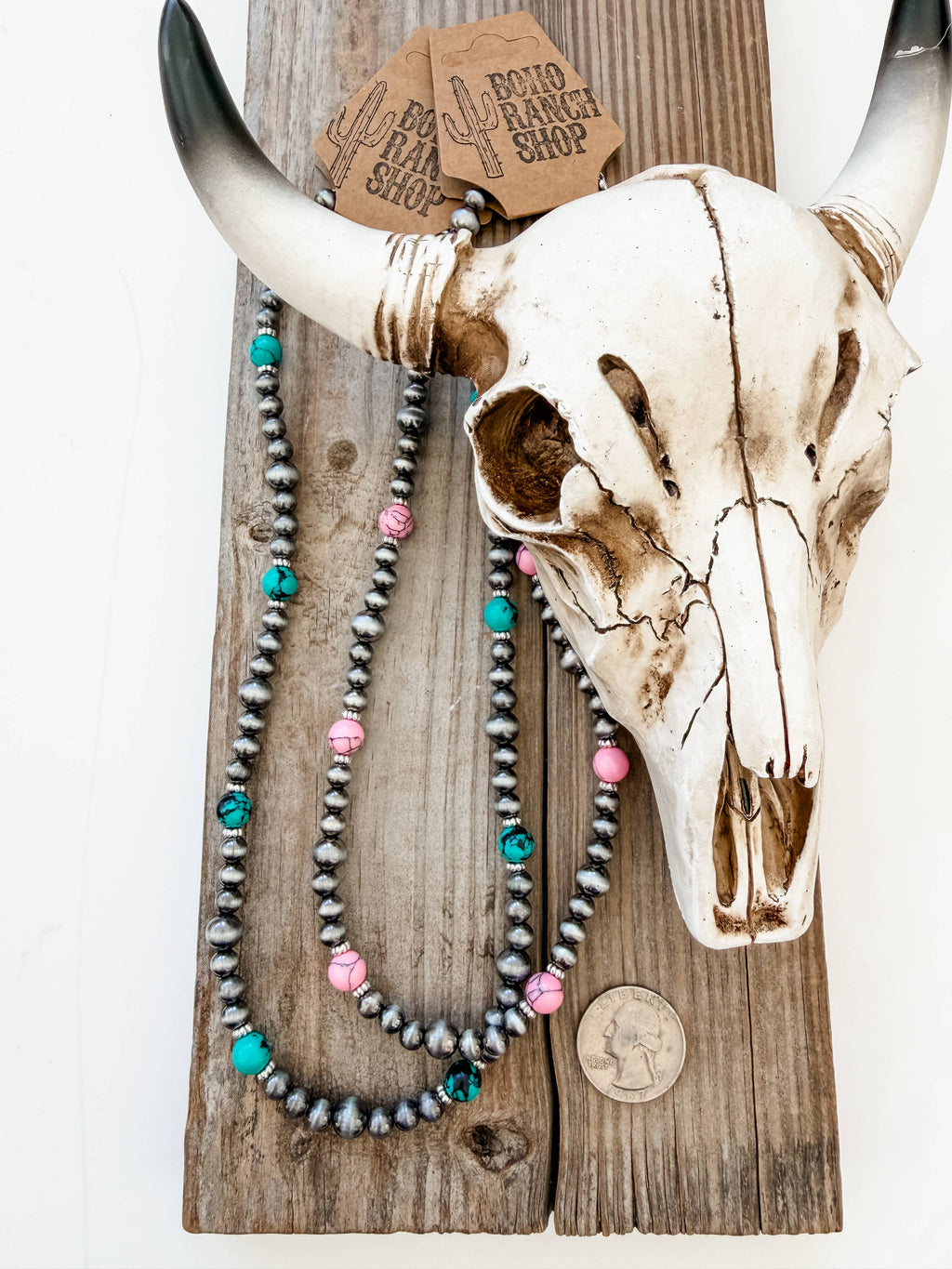 Western Navajo Pearl & Turquoise Stone Bead Necklace