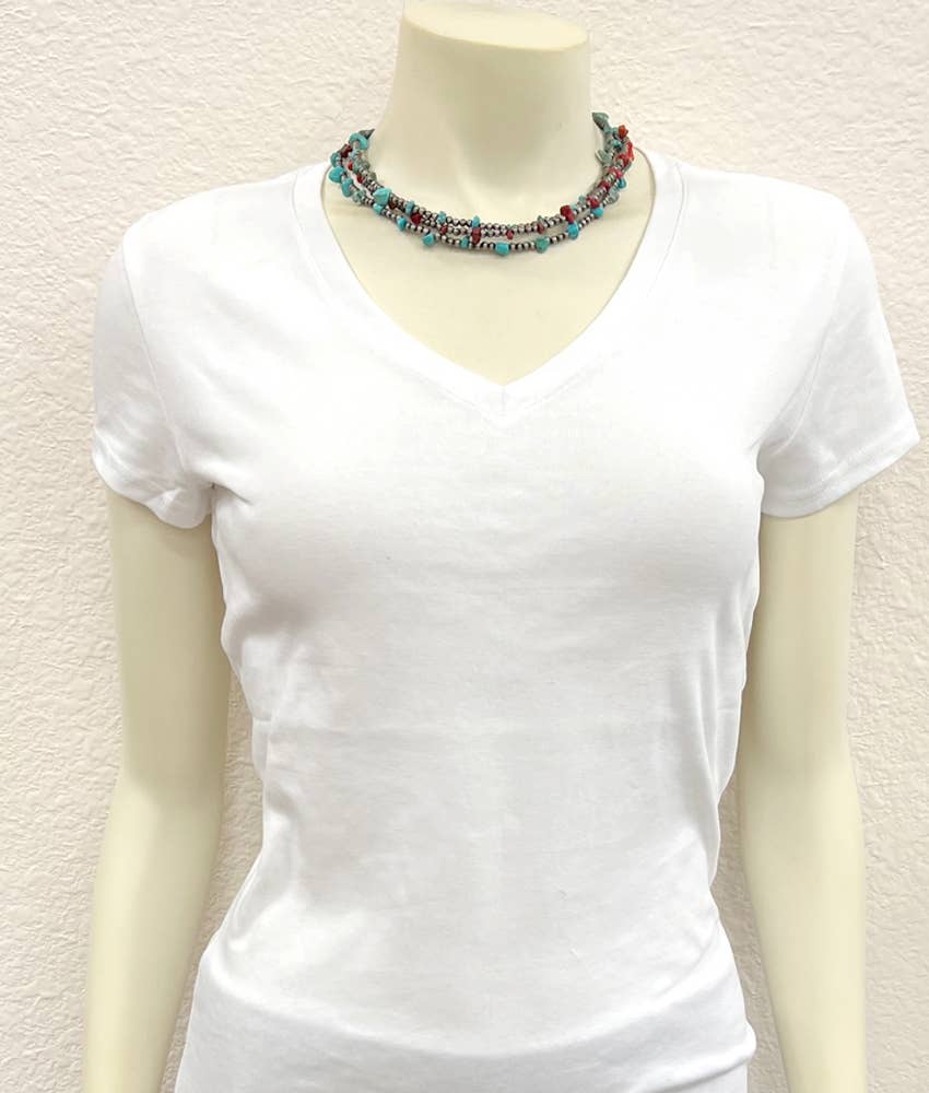 736024, Handmade Navajo Coral, Turquoise Necklace