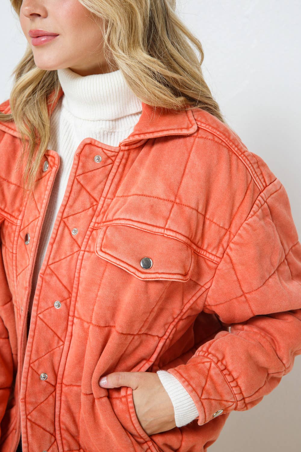 Garment Stone Washed Quilted Pocket Front Jacket