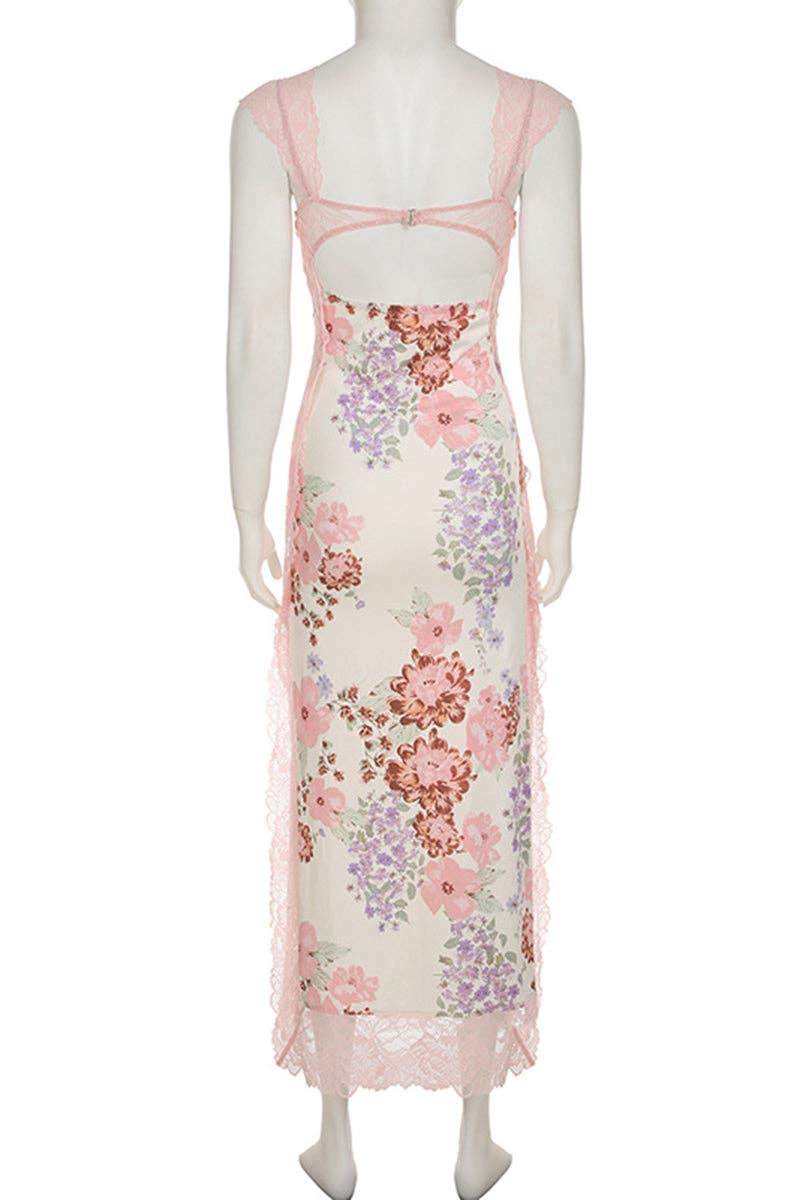 Floral Lace Trim Casual Dress