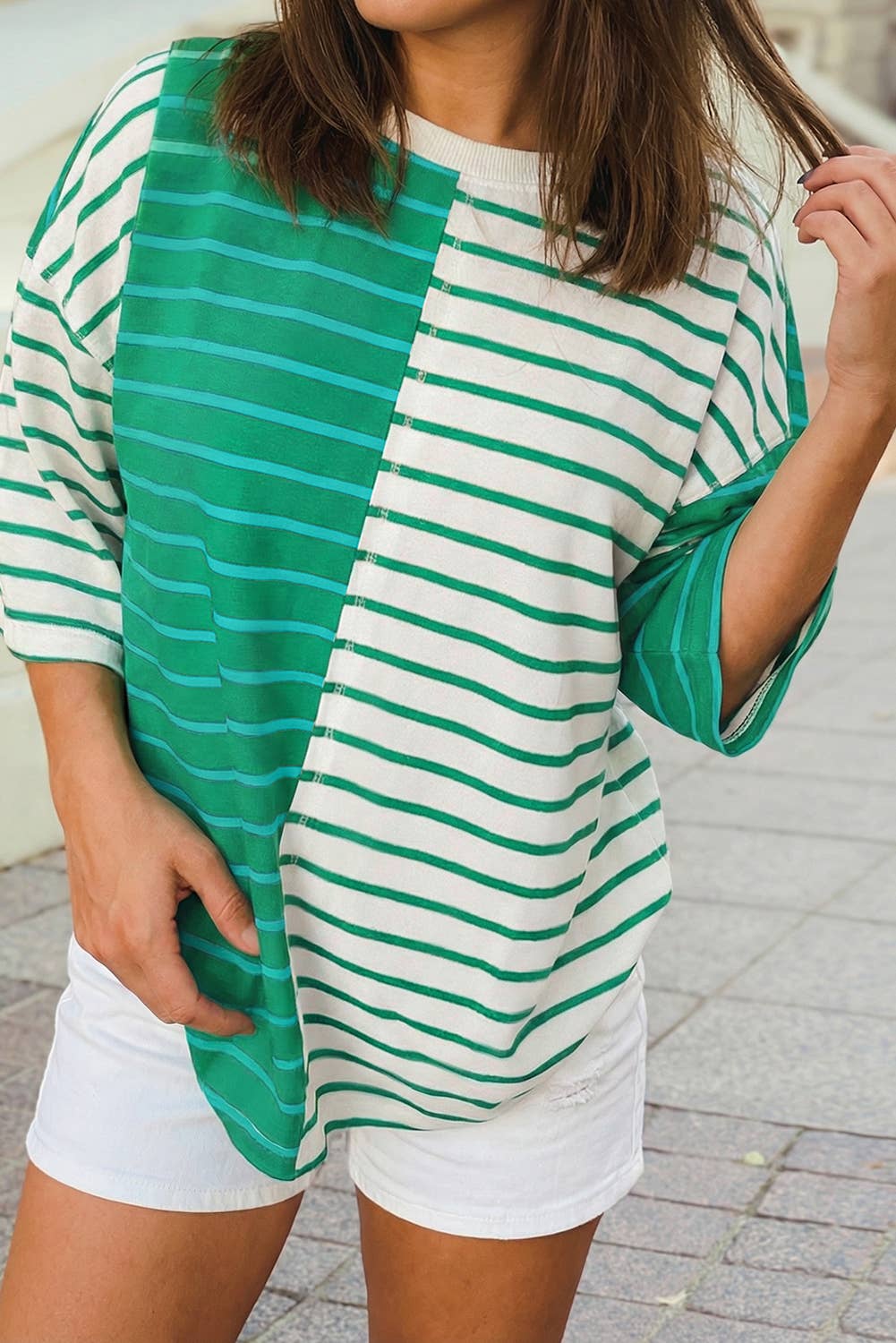 Colorblock 3/4 Sleeve Loose T Shirt