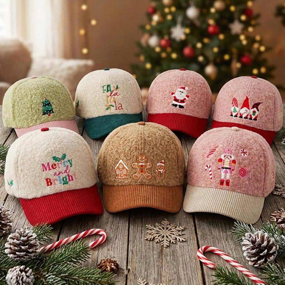 MERRY and BRIGHT Embroidered Fuzzy Corduroy Baseball Cap