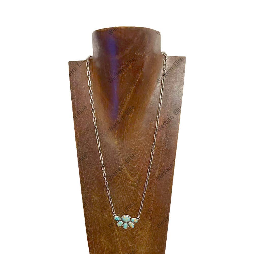 24'' L half cluster blue stone pendent with metal clip paper chain Necklace