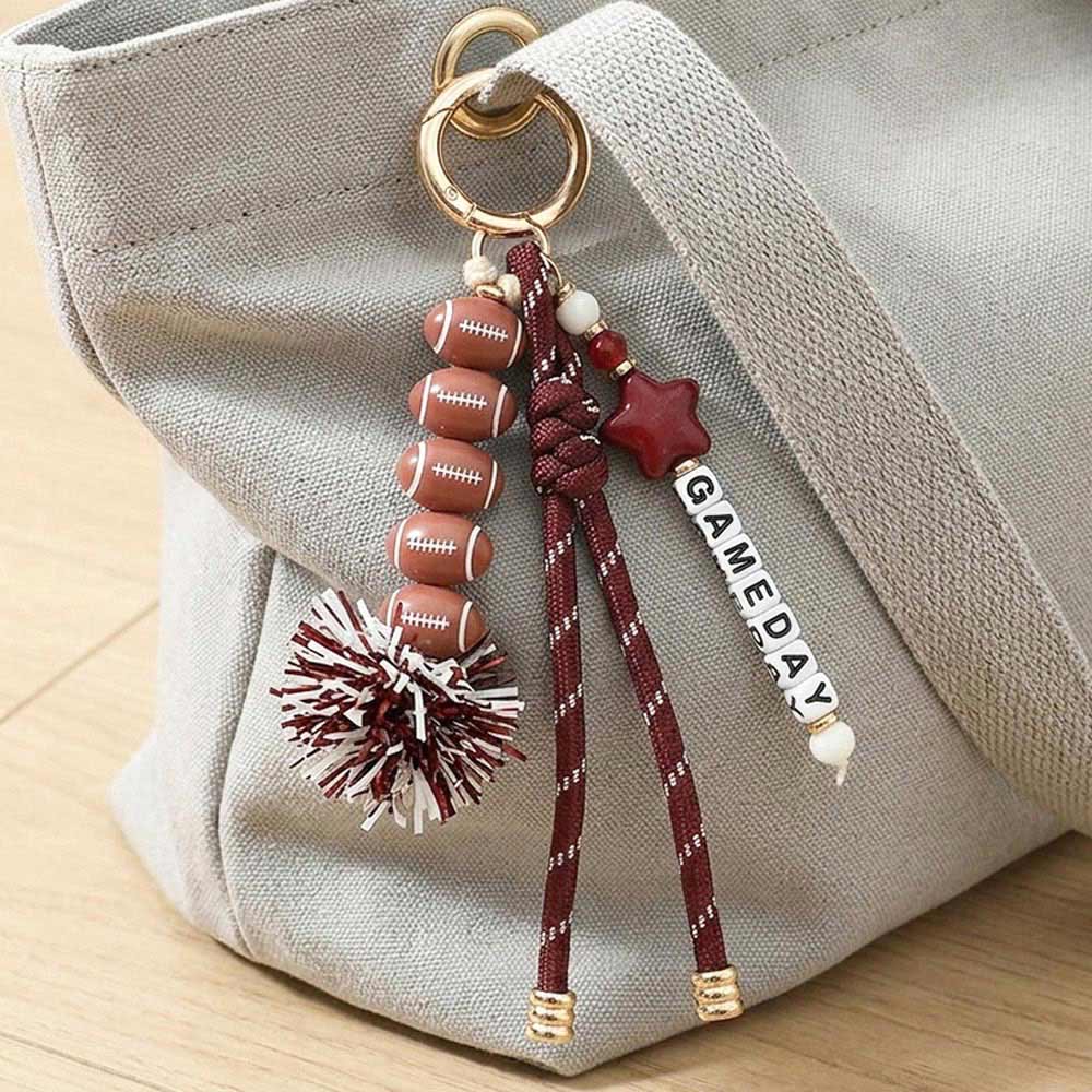 GAMEDAY Star Football Tinsel Pom Knot Tassel Keychain  Bag Charm