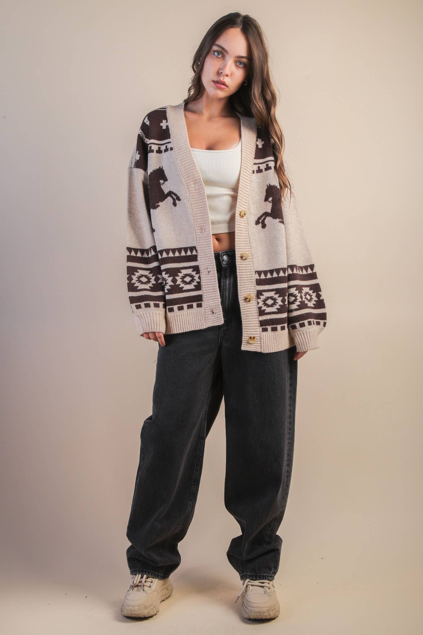 Oversized Western graphic Knit Sweater Cadigan