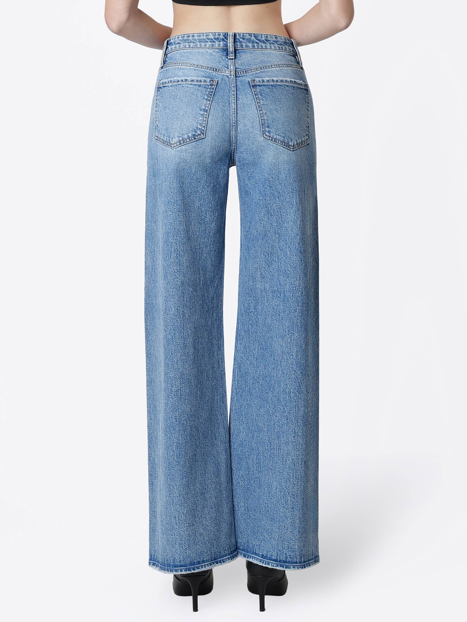 HIGH RISE SIDE SEAMED TINTED WIDE LEG JEANS
