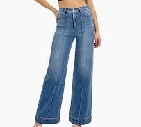 HIGH WAIST WIDE LEG PINTUCK DETAILED JEANS - RISEN
